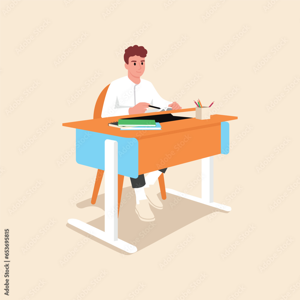 vector illustration of a schoolboy sitting at a desk vector illustration of a schoolboy sitting at a desk