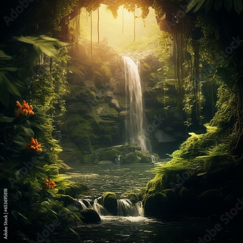 garden of eden waterfall nature cinematic Fototapet