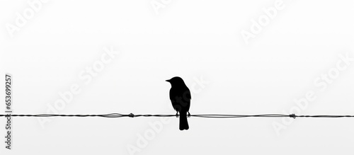 Black and white bird illustration of a silhouette on a wire © AkuAku