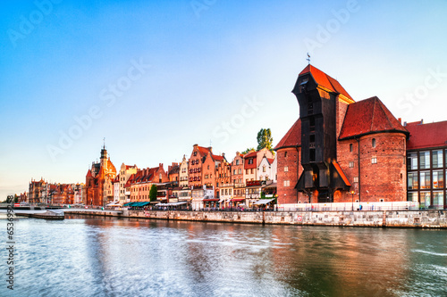 Gdansk Old Town with Calm Motlawa River During a Sunny Day, Poland