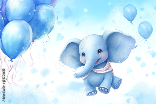 Birthday animal graphic art baby cute elephant cartoon print drawing illustration character ballon