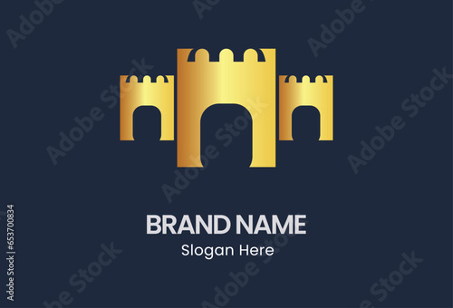 a castle logo design created in a flat style. The design serves as a template for creating castle logos and provides inspiration for the creative concept behind the design. castle, logotype, element