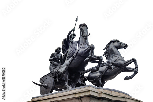Boadicea and Her Daughters, bronze sculptural group in London at Westminster Bridge, isolated on white background