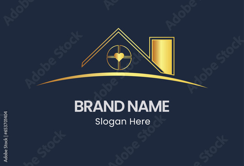 an icon designed in a line style that features a heart with a house shape inside it. The icon symbolizes love for one's home and is presented as a vector illustration. It is isolated on a dark backgro