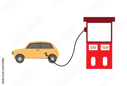 Fuel station vector illustration, depicting a vehicle filling up gas. Out of gas, gas station and gas hose. You can use a white background for your illustration design needs. Fuel pump, fuel station 