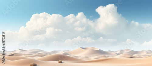Abstract panoramic landscape featuring desert sand dunes and white clouds in a