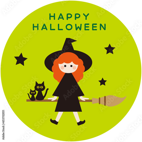 ハロウィンの魔女と猫のイラスト