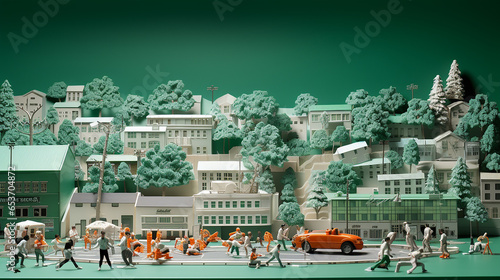 Conceptual miniature green toy city