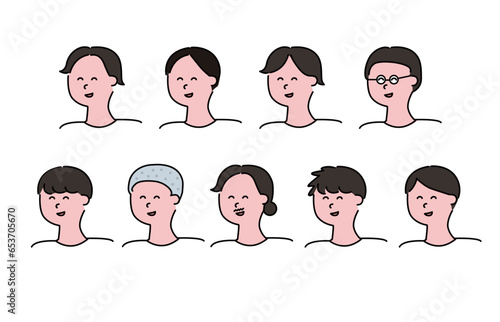 様々な男性の顔を揃えたベクターイラスト笑顔