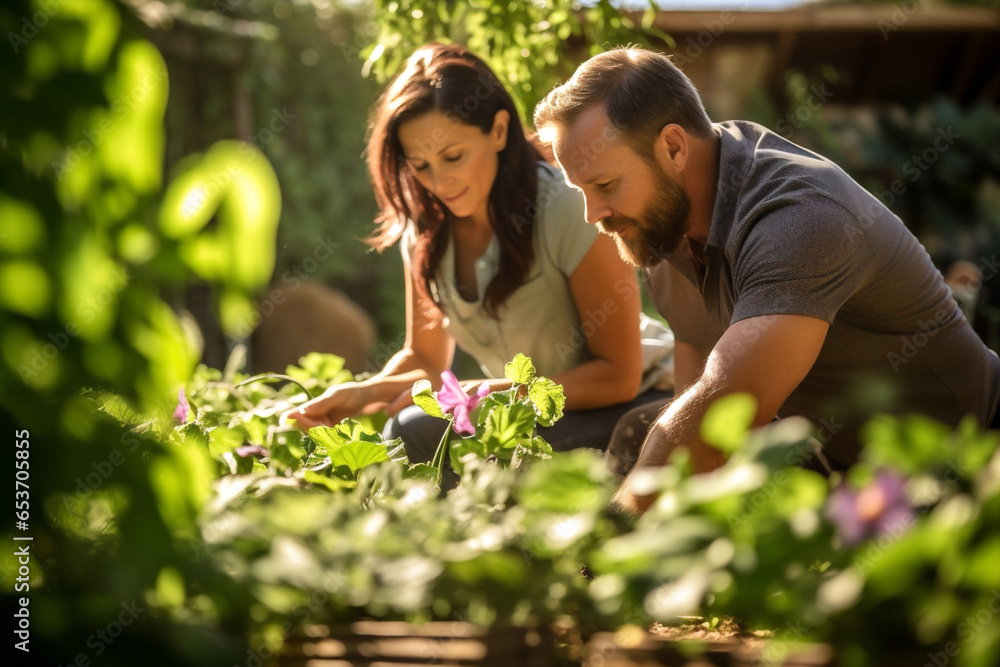 Planting growth hobby couple farming gardener Planting growth hobby couple farming gardener