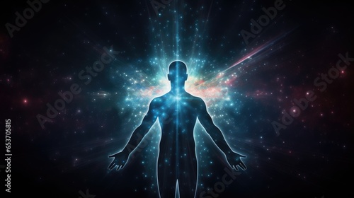 Astral Body Silhouette with Abstract Space Background
