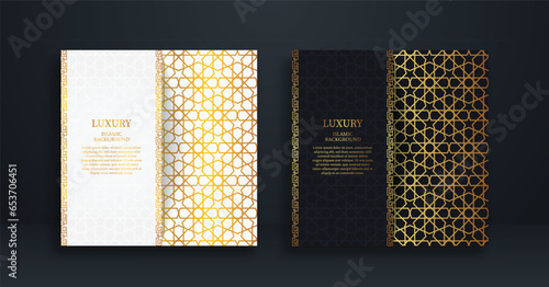 Golden luxury greeting card on a black and white background. Luxury ornament template. Great for invitation, flyer, menu, brochure, postcard, background, wallpaper, decoration, or any desired idea.