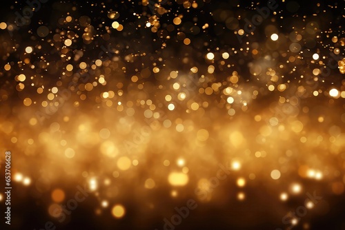 A Blurry Image Of Gold Lights On A Black Background