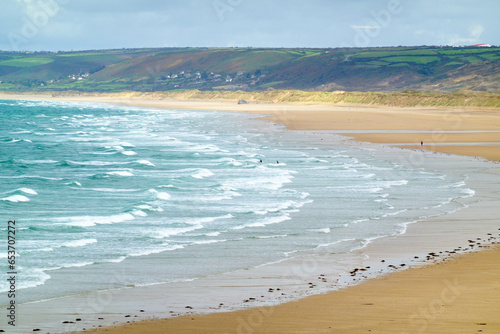 Beach of Siouville-Hague, at low tide a surfers resort in the Cotentin region of Normady, France