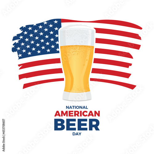 National American Beer Day vector illustration. Glass of beer and grunge American flag icon vector isolated on a white background. October 27 every year. Important day