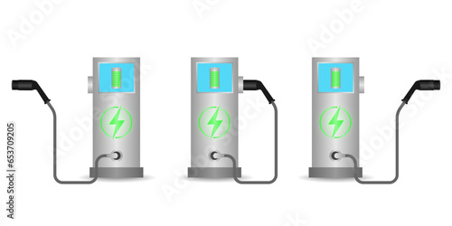 EV Charging Station or Charging Point for Electric Car. Green Energy or Eco-friendly Concept. Vector Illustration. 