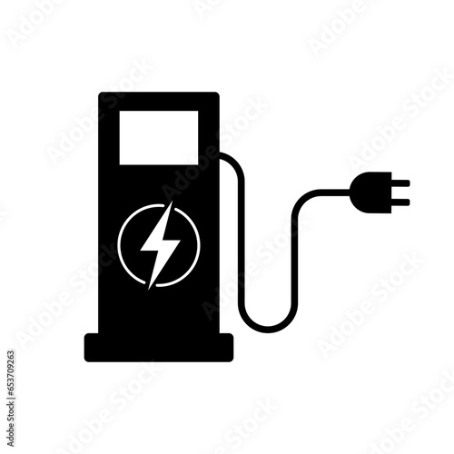 EV Charging Station or Charging Point for Electric Car. Green Energy or Eco-friendly Concept. Vector Illustration. 