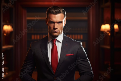 Fullbody Portrait Showcases Businessman In Sharp Suit, Exuding Confidence As He Gazes Forward With Determined Expression