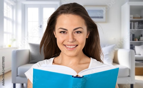Young smart woman read book