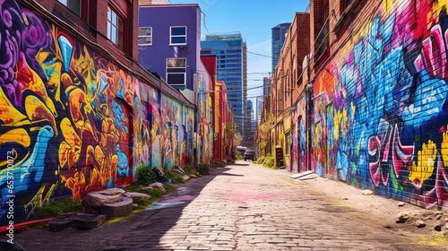 Colorful Graffiti Alley with Vibrant Street Art © Creative Station