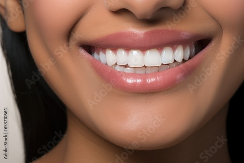 Closeup Portrait Reveals The Beautiful Smile Of Young Asian Indian Model Woman  Highlighting Her Clean Teeth This Image Is Ideal For Dental Advertisements And Is Set Against