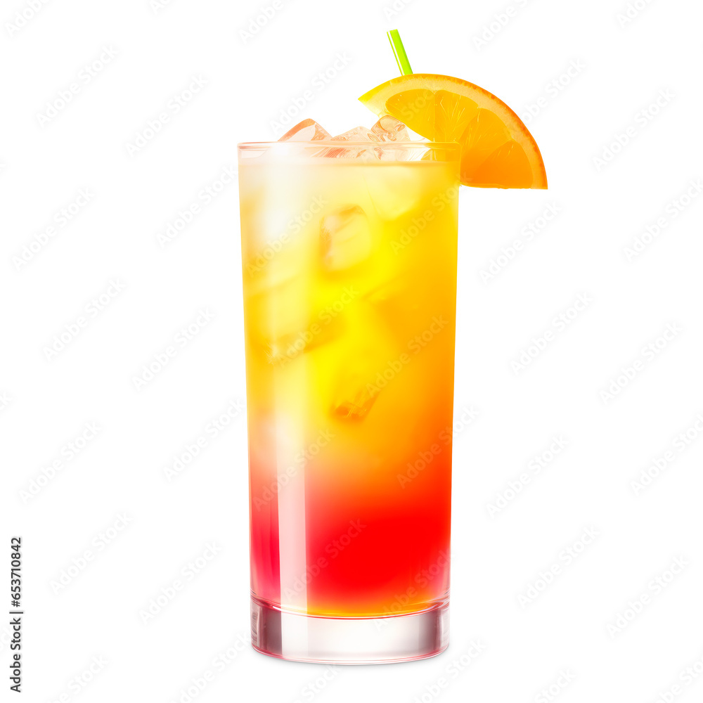 Tequila Sunrise cocktail blend of tequila, orange juice, and grenadine on white Tequila Sunrise cocktail blend of tequila, orange juice, and grenadine on white