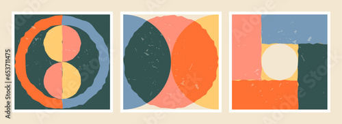 Set of minimalist vector illustrations with primitive shapes, Bauhaus and mid-century modern aesthetics, for poster, postcard, cover or wall art