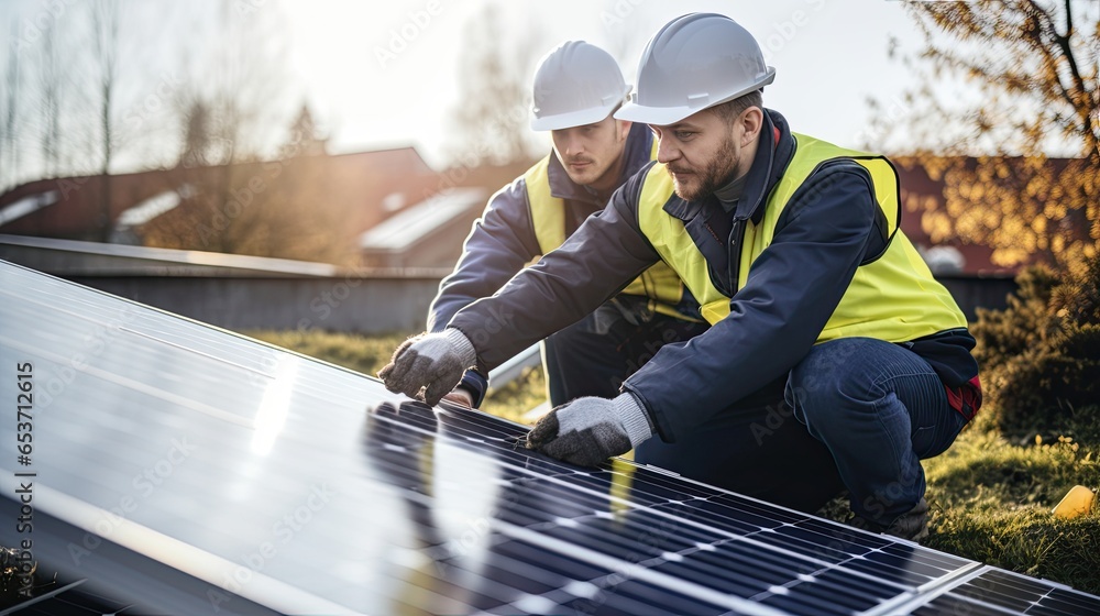 Engineers Installing Photovoltaic Solar Panels Engineers Installing Photovoltaic Solar Panels