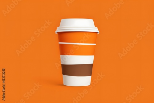 Paper coffee cup mockup on orange background. 3d illustration. © Aravinth