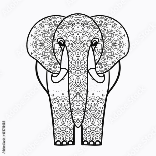 cute elegant graphic Mandala art Animal Illustration for Relaxation and Zen Art isolated for coloring book and coloring pages cartoon character outline vector illustration elephant