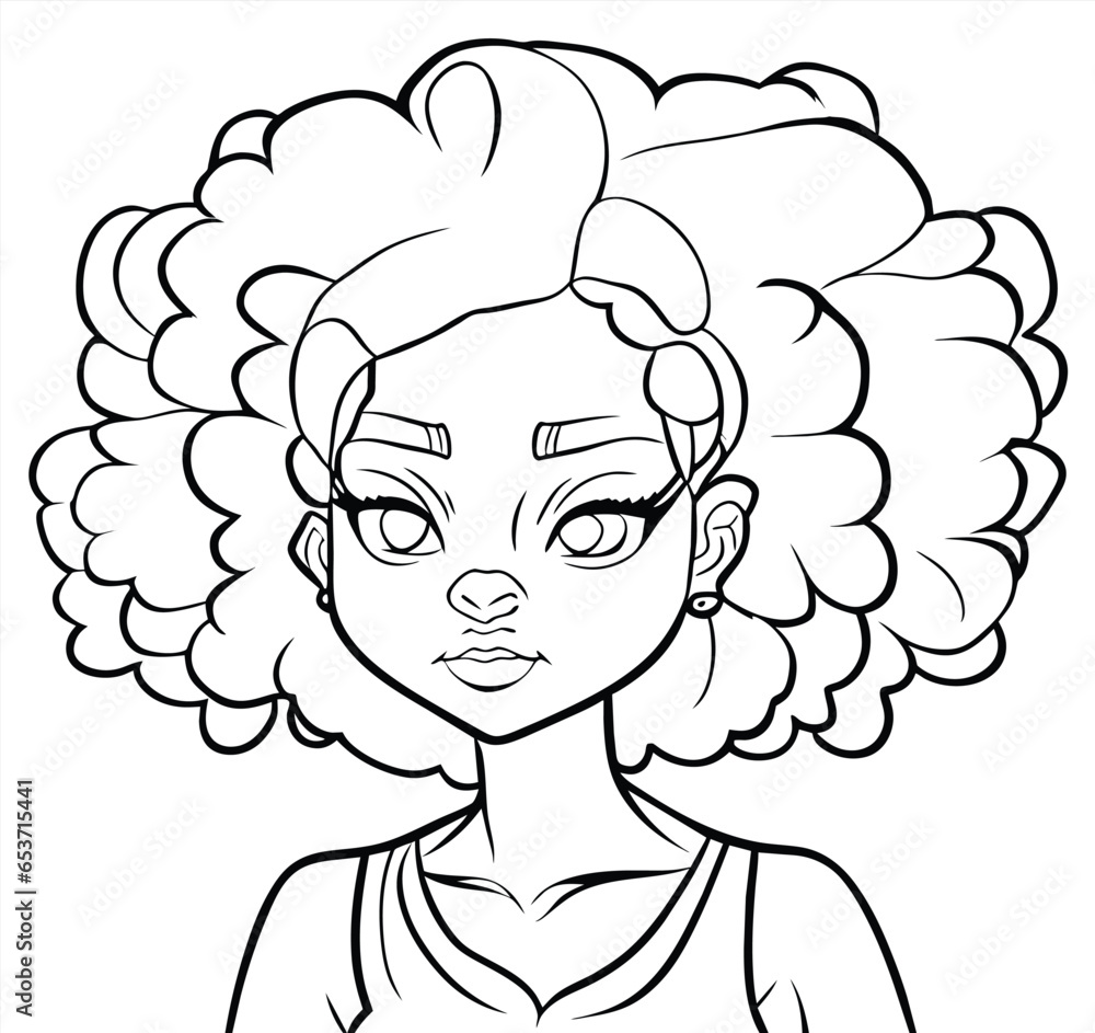 Obraz premium Afro Girl Coloring Page Vector 6