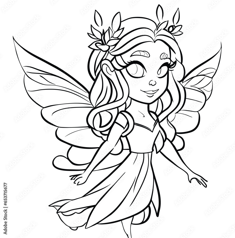 Enchanting Fairy Coloring Page Vector