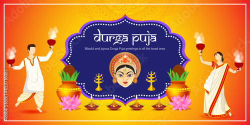 Vector illustration of Happy Durga Puja social media feed template