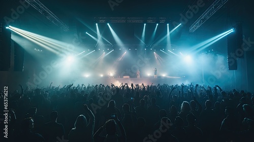 Energetic Music Concert with Dancing Crowds and Stage L