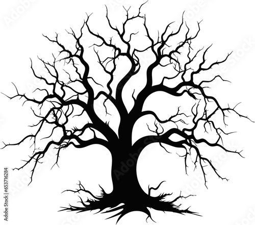 Vector illustration. Bare tree silhouette without barren leaves dead no scary black life. Hand drawn. Isolated on white background AI generated illustration