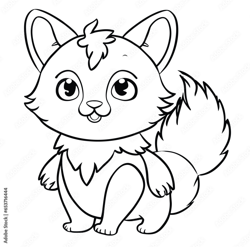 Fototapeta premium Cute Cat Coloring Page Vector, Cat Coloring Page, Kitty Coloring Page 4