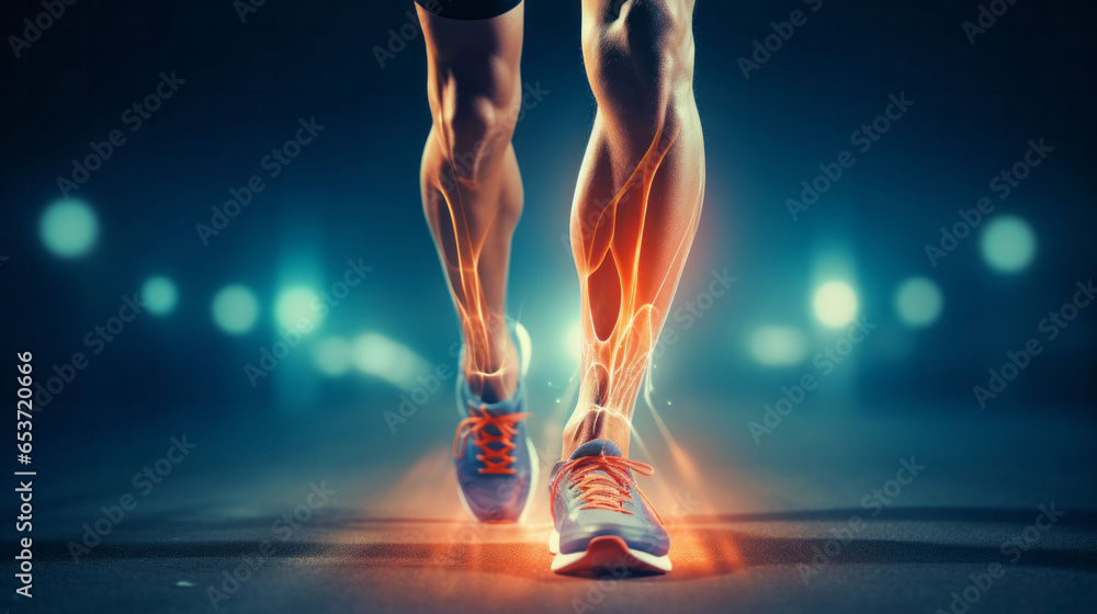 Joint pain or injury while running. Xray of training athlete with sport accident - obrazy, fototapety, plakaty 