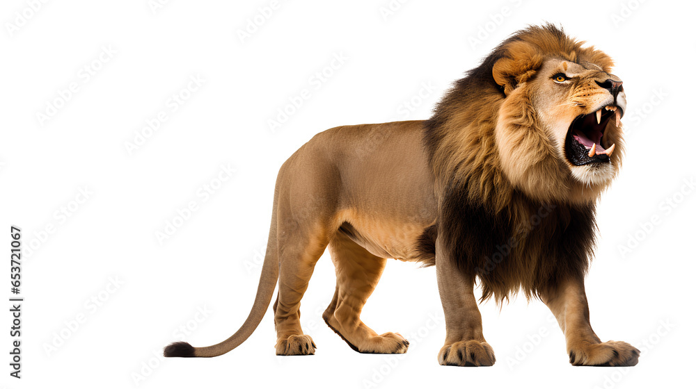 Lion the king of the jungle hungry. Isolated on Transparent background.
