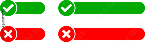Approved and Rejected Icon Set with Green Check Mark and Red X Signs and Blank Empty Space for Text. Vector Image.