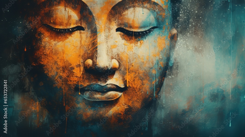 abstract colorful background with buddha with closed eyes with copy space. meditation buddhism. AI. abstract colorful background with buddha with closed eyes with copy space. meditation buddhism. AI.
