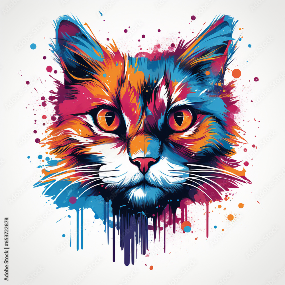 Colorful portrait of a cat on a white background. Vector illustration