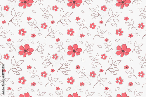 Vintage seamless floral pattern. Minimal style background of small pastel color flowers. Small blooming flowers are scattered over a white background. Stock vector for printing on surfaces.