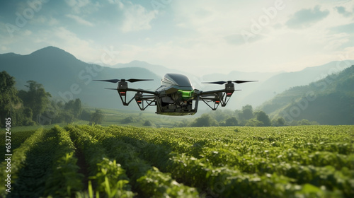 Modern Agritech: Robots Ensuring Optimal Crop Health & Using Drones for Precise Monitoring. Generative AI. photo
