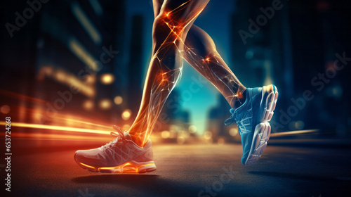 Joint pain or injury while running. Xray of training athlete with sport accident photo
