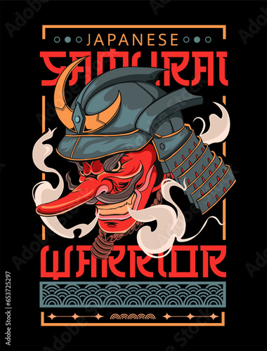 Japanese samurai warrior t shirt design vector, Samurai graphic t shirt artwork