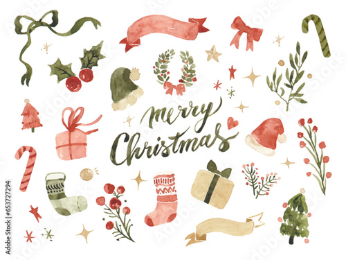 Watercolor Hand-drawn Christmas elements