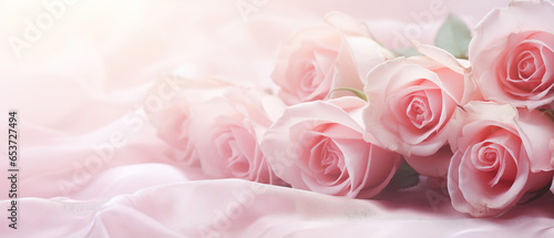 Leinwand Poster pink rose flower bouquet on pastel