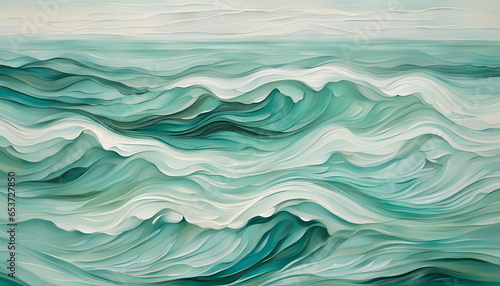 Green abstract ocean-inspired background with rolling waves along the horizon