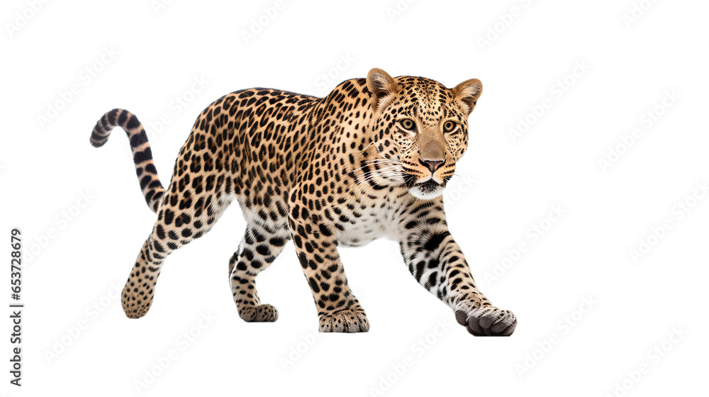 Fototapeta premium walking leopard. Isolated on Transparent background.