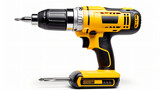 The yellow cordless battery powered drill